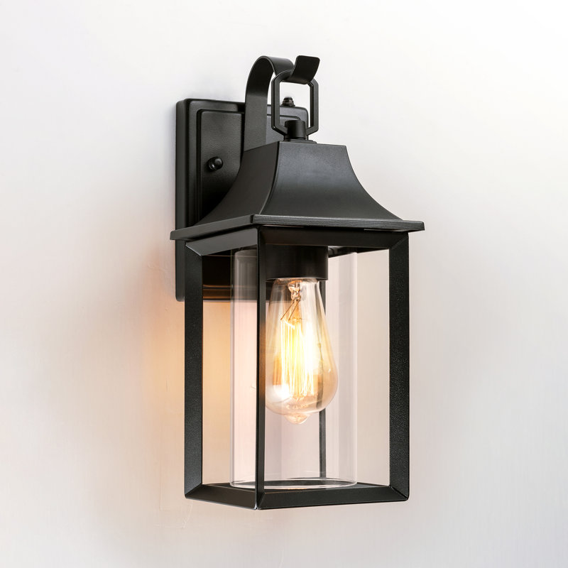 Mozingo 1 - Light Clear Glass Outdoor Wall Lantern with Dusk to Dawn, Matte Black
