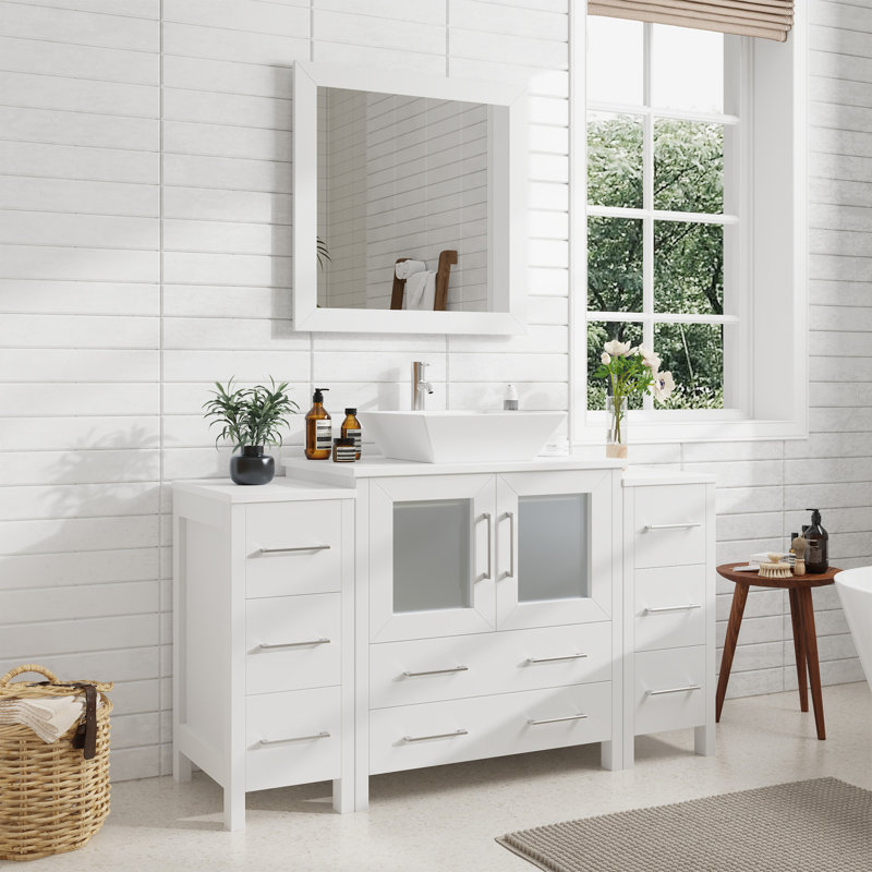  54" Single Bathroom Vanity Set with Mirror, White