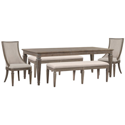 Extendable Rectangular Dining Table 2 Benches And 2 Arm Chairs