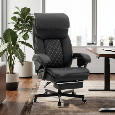 Fauteuil de direction ergonomique en polyuréthane, chaise de bureau à haut dossier avec repose-pieds