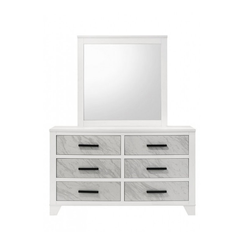 Commode 6 tiroirs avec miroir Pham, Blanc