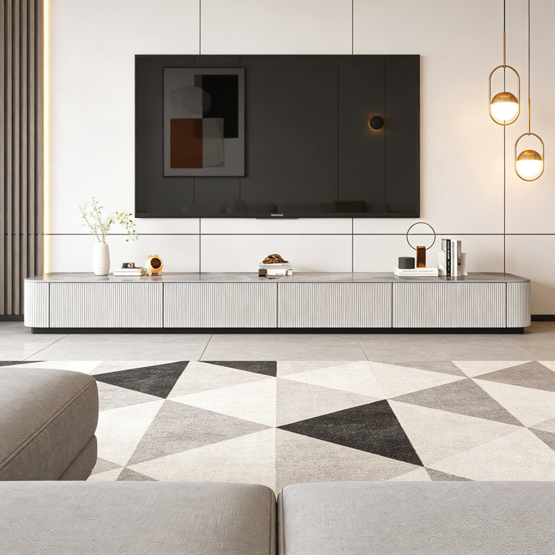 Meuble télé Rock Slab, H 13,38 po x L 86,61 po x l 11,81 po, Blanc / Gris