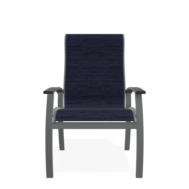 Belle Isle Sling Aluminum Frame Dining Height Supreme Arm Chair with Marine Grade Polymer Arm Accent, Graphite