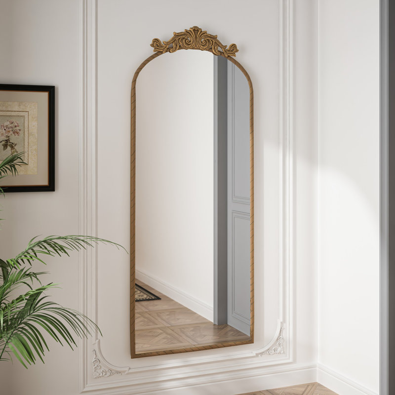 Vintage Ornate Carved Applique Full Body Mirror, Bronze