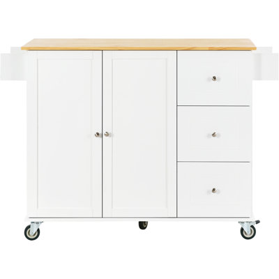 Rolling Mobile Kitchen Island With Drop Leaf - Solid Wood Top(No Include Stool)