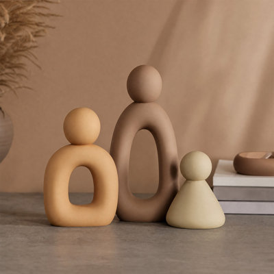 Ensemble de 3 sculptures familiales en résine aux tons neutres minimalistes, statues abstraites de figurine humaine, souvenir sentimental, cadeau de décoration pour salon, chambre à coucher, tablette de bureau et manteau de cheminée