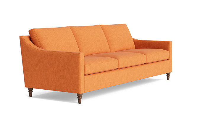 Vera Sofa (95"), Performance Weave - Carrot, Walnut Finish (Turned)