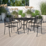 Chanea 35.5" Square Commercial Grade Steel Patio Table with 4 Round Back Chairs by Flash Furniture