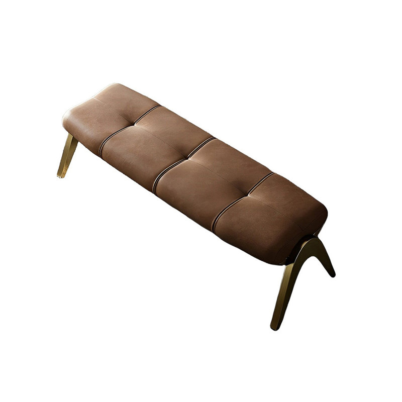 Banc rembourré en similicuir Iacovino, Or / café, H 17,71 po x l 47,24 po x P 17,71 po