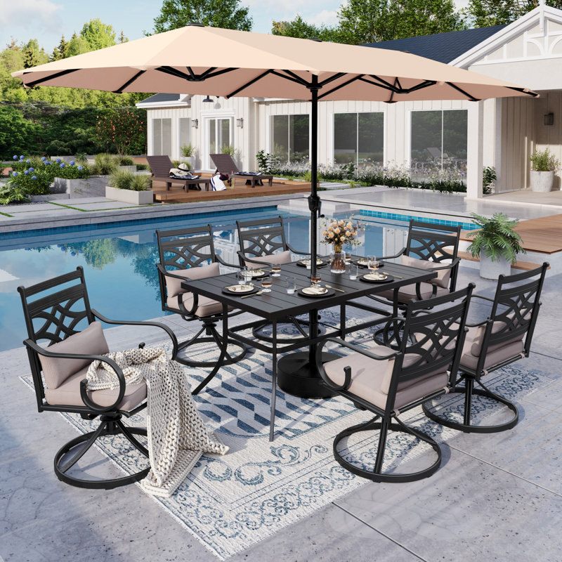 6 - Person Patio Dining Set with Rectangular Table, Beige