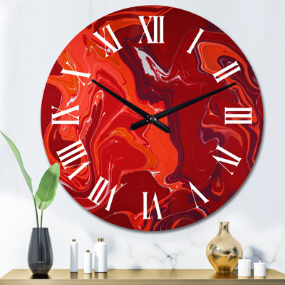 Horloge murale moderne avec flamme rouge et marbre liquide