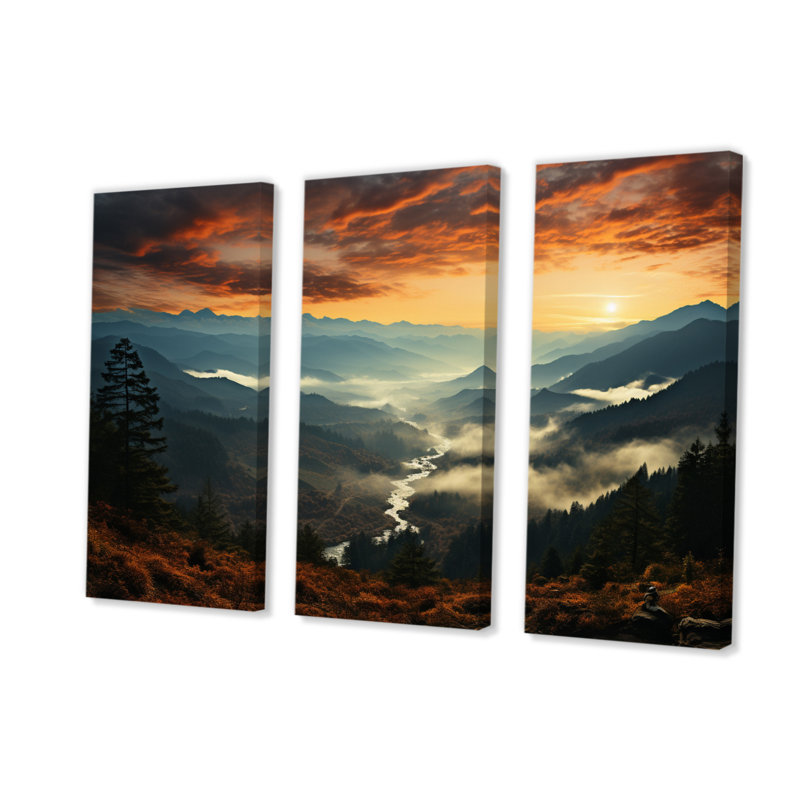 États-Unis, Great Smoky Mountains in Sunset, impression sur toile 3 pièces, H 40 po x l 60 po x P 1 po