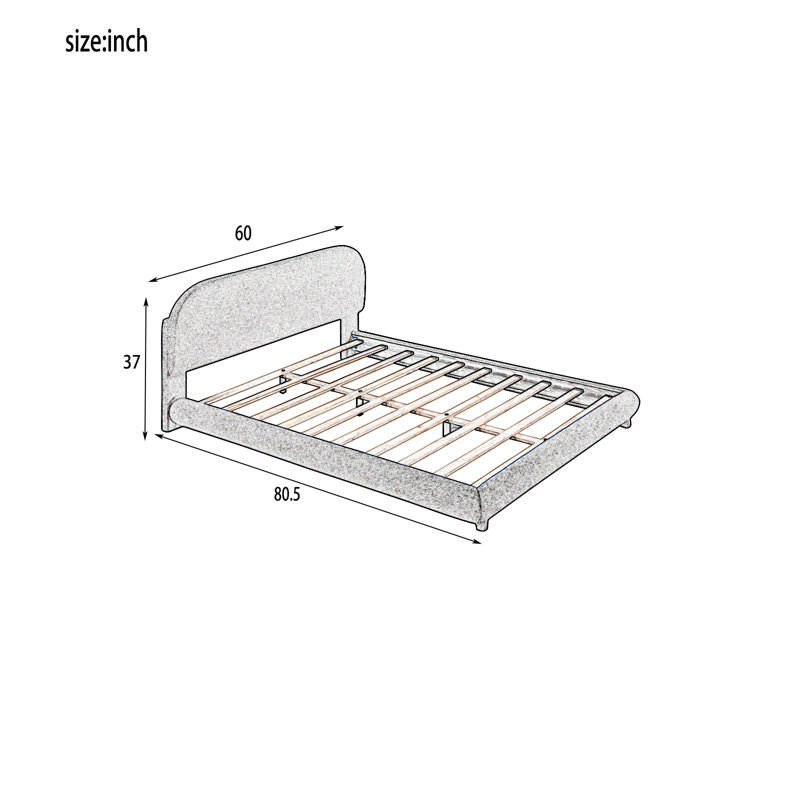 Lit plateforme 37 po Kestra, Double, Beige