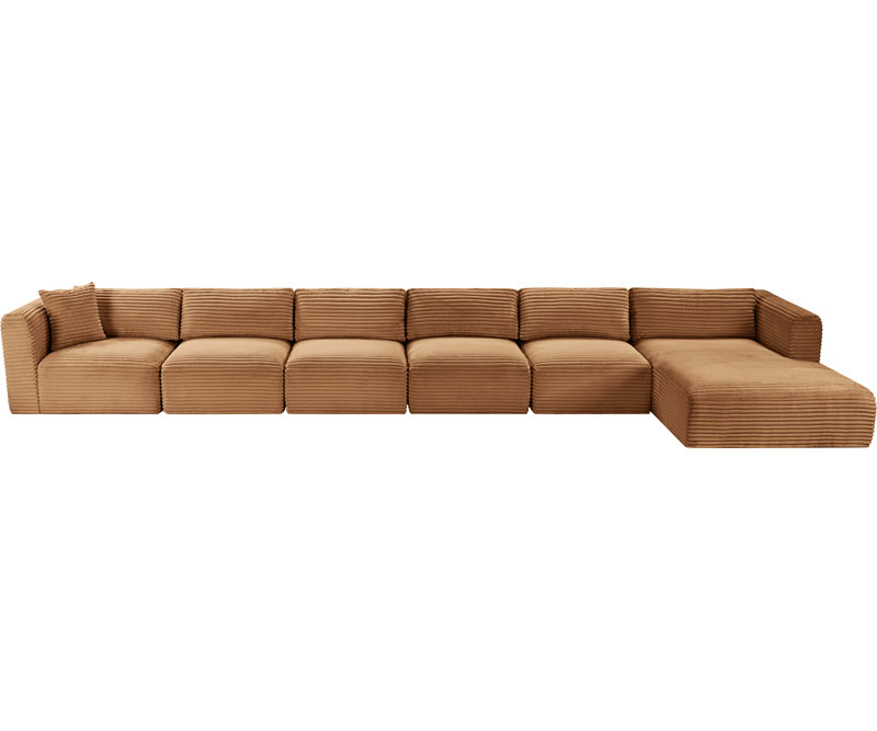 Canapé modulaire en L Carmean Performance, Velours côtelé texturé, 4 sans accoudoirs, 1 méridienne, 1 coin
