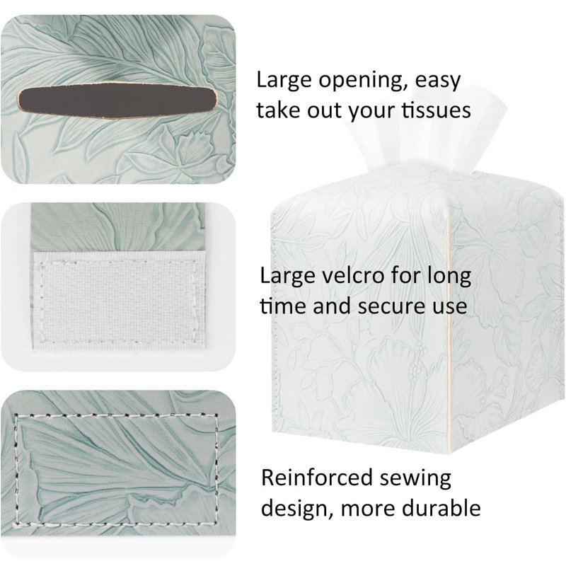 PU Leather Tissue Organizer with Bottom Belt and High Performance Hook and Loop Fastener, Blue