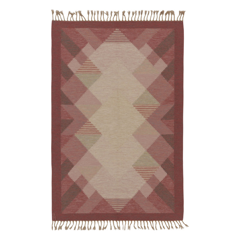 Vintage Scandinavian Rug, Swedish Flatweave With Red Geometry - Rug & Kilim