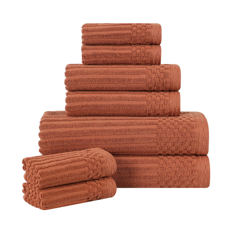 Collection de serviettes à bordure à carreaux en coton 8 pièces Soho Spa, Rouille, Ensemble de serviettes 8 pièces