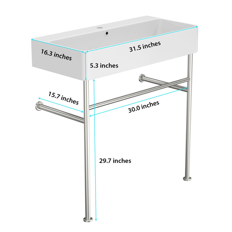 Évier de console de salle de bain durable avec trop-plein, polyvalent pour divers environnements, Argent argent