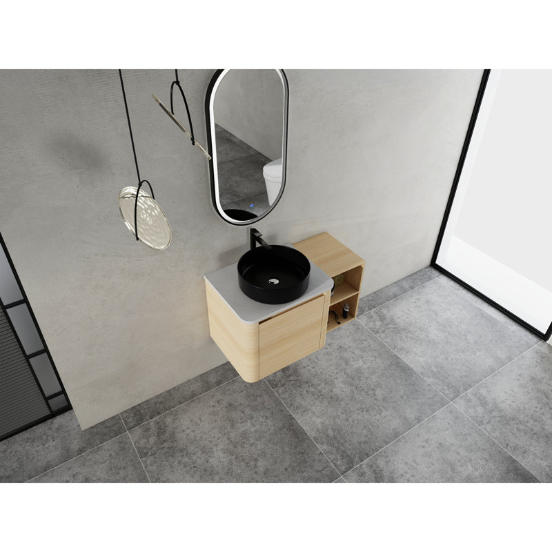 Meuble-lavabo mural moderne avec lavabo en céramique et grand rangement