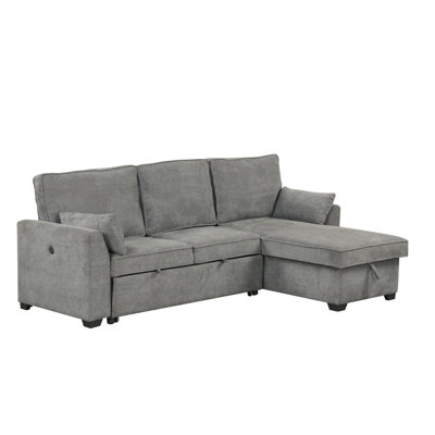 Modern Sofa Ember 92"W Fabric Sleeper Sectional With Reversible Storage Chaise, USB Charging Ports, And Cupholders