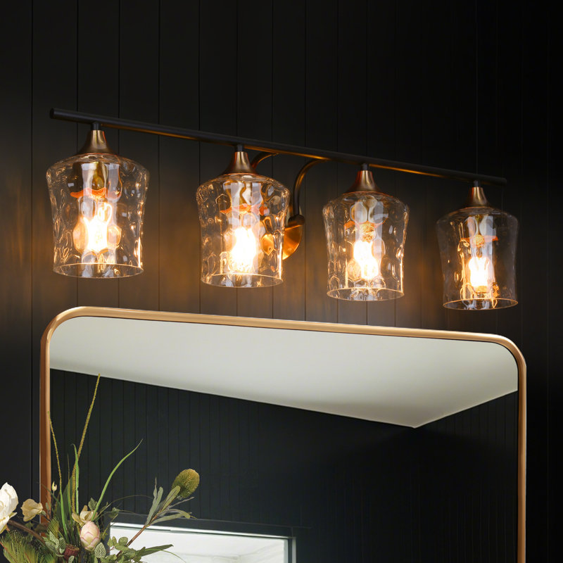 Éclairage pour salle de bain 4 lumières à intensité variable avec verre martelé Balendran, Martelé
