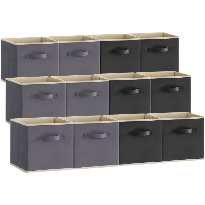 12 Packs Storage Cubes,Cube Storage Bins,Foldable Decorative Fabric Storage Baskets For Organizing Home Organizers With Handles For Shelves, Closet, Grey