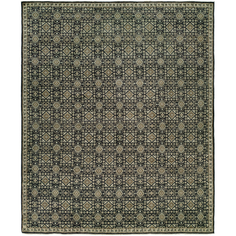 Tapis vert en laine noué à la main Kamila, Rectangle 2 pi x 3 pi