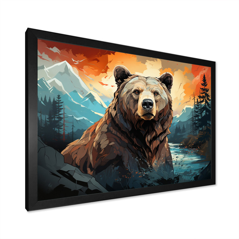 Impression sur toile Balmeet Bear Majestic Geometric II - Bear, H 30 po x l 40 po x P 1,5 po, Cadre simple noir
