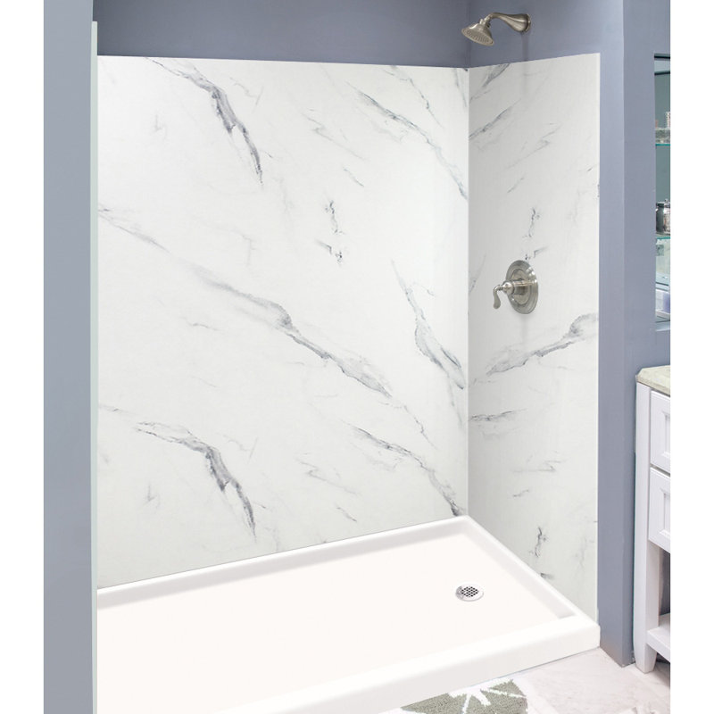 Bianca White Solid Surface 3-Piece Shower Wall Kit, 36" x 60" x 72"