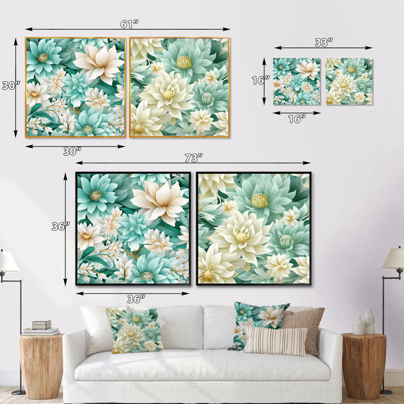 Hamel - Ensemble de 2 collages carrés floraux, Cadre flottant brun, H 30 po x l 61 po