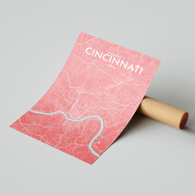 Cincinnati, États-Unis d'Amérique, carte de la ville - ensemble d'imprimés non encadrés