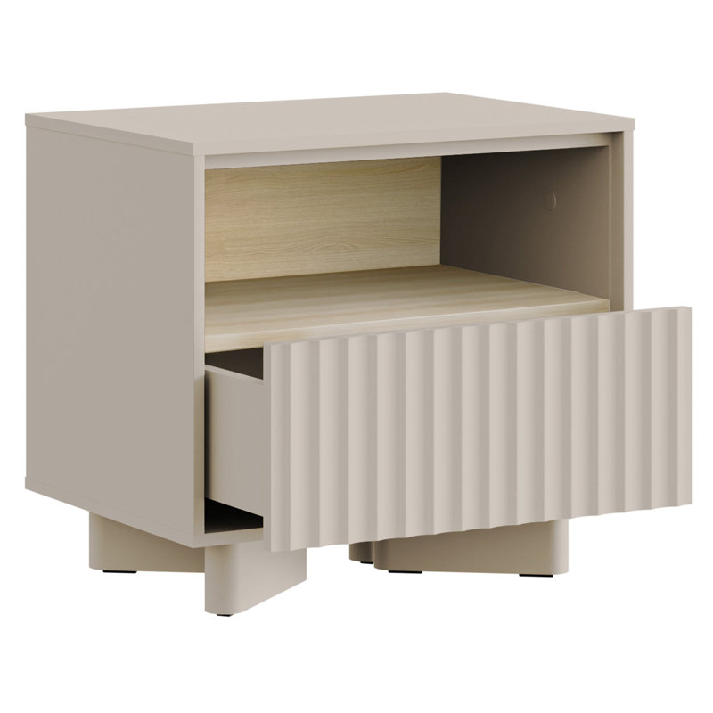 Jamilla bedside table with drawer and grooved front 50 cm cashmere Vicenza oak