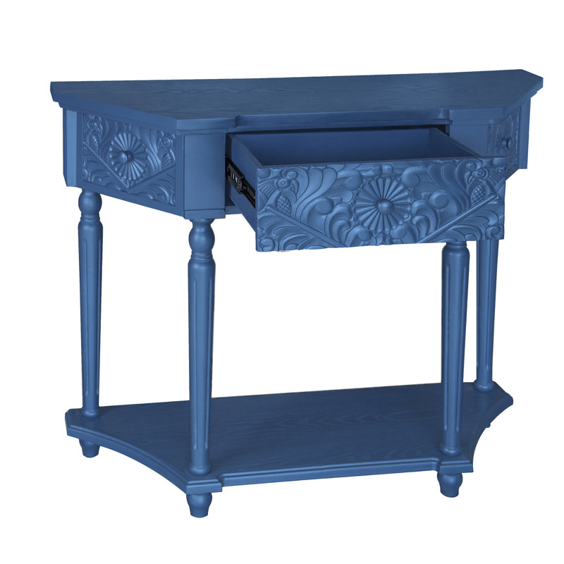 Dechlan End Table with Carved, Console Table with Drawer for Entrance, Living Room, Bedroom., Blue