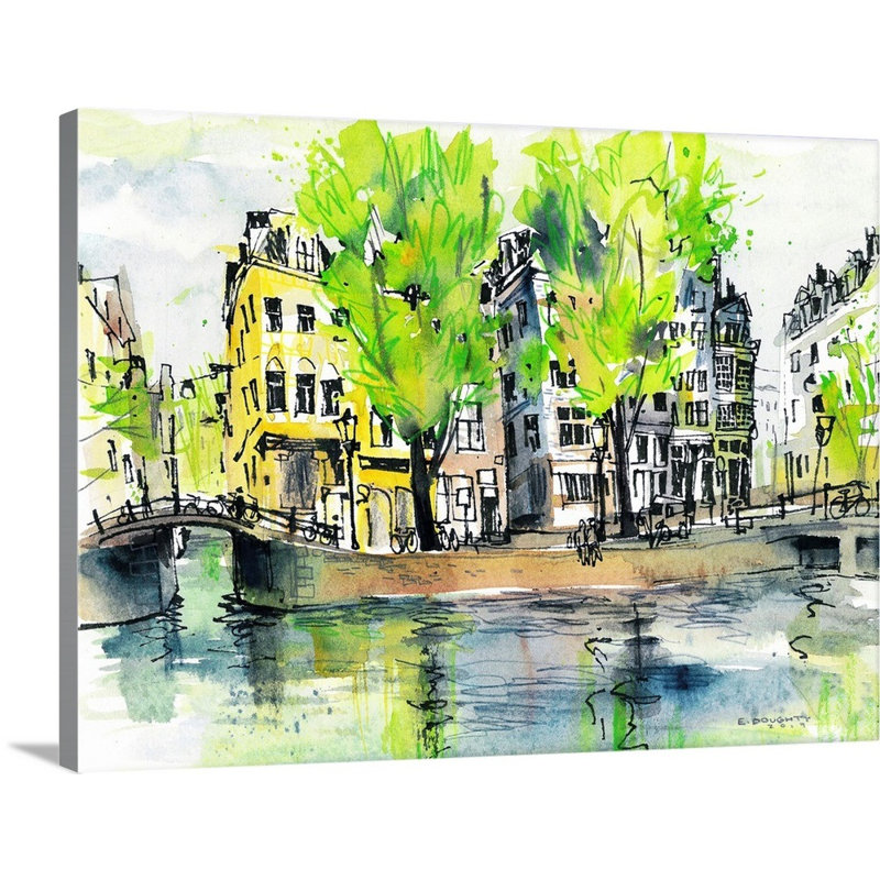 Reproduction d’art sur toile, "Amsterdam-Sinël canal" par Eleanor Doughty, H 18 po x l 24 po x 1,25 po, Toile tendue