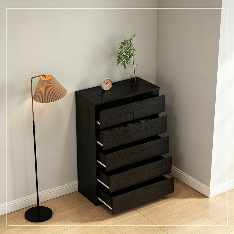 Commode de rangement moderne avec 5 tiroirs, Noir