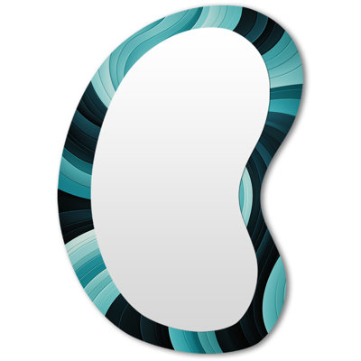 Eulon Turquoise Black Opt Art In - Op Art Unique Shape Large Wall Mirror, Modern Freeform Unique Mirror, Printed Metal Art