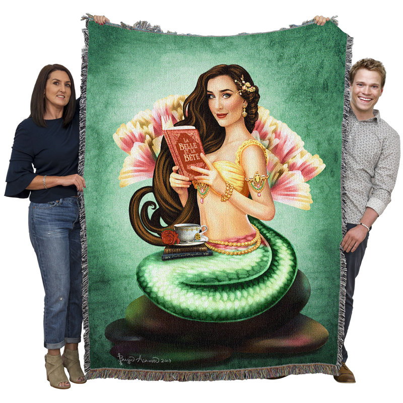 Pure Country Weavers Book Lover Mermaid Blanket by Brigid Ashwood - Gift Fantasy Tapestry Throw Woven from Cotton - Made in the USA (72x54)