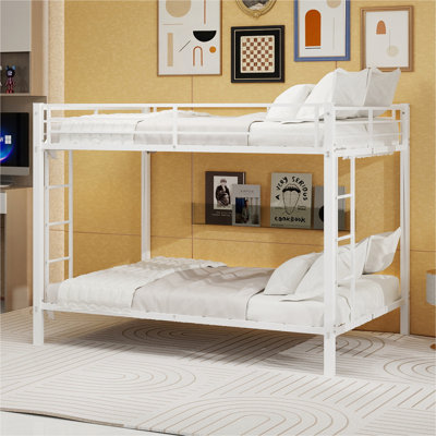 Lit superposé multifonctionnel en tubes carrés de fer, structure métallique robuste et résistante à l'usure, idéal pour optimiser l'espace vertical dans n'importe quelle chambre - Taille Queen - Blanc