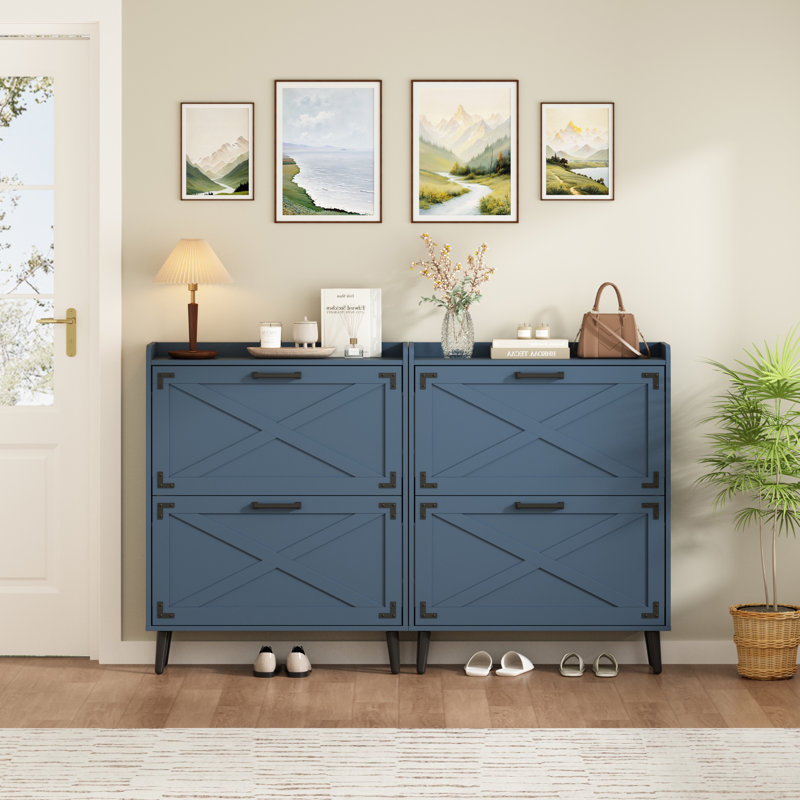 Armoire de rangement pour chaussures Chea avec tablettes réglables (couleur bleu foncé), Bleu, 2