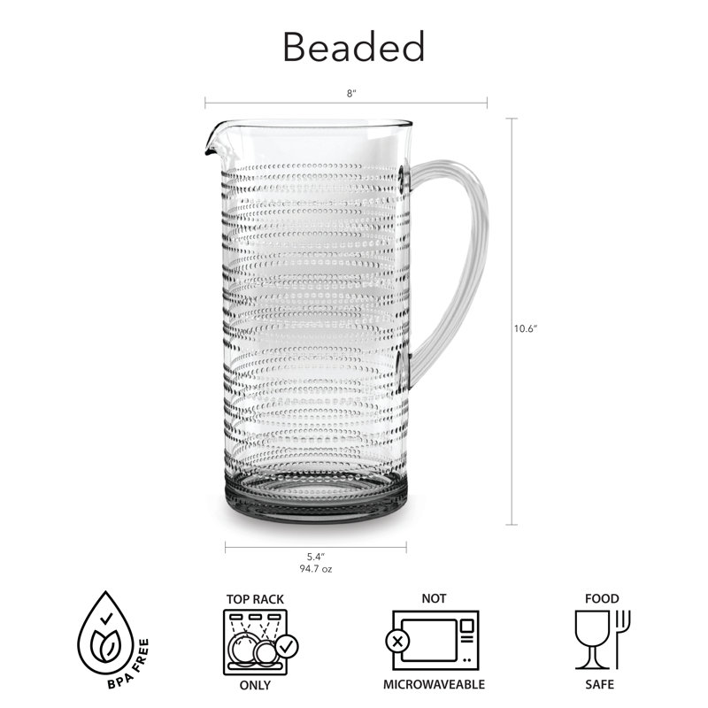 Aelfred Beaded Drinkware 13pcs Set (Clear Color) - Includes 1 Pitcher, 6 Pieces DOF, 6 Pieces Tumbler
