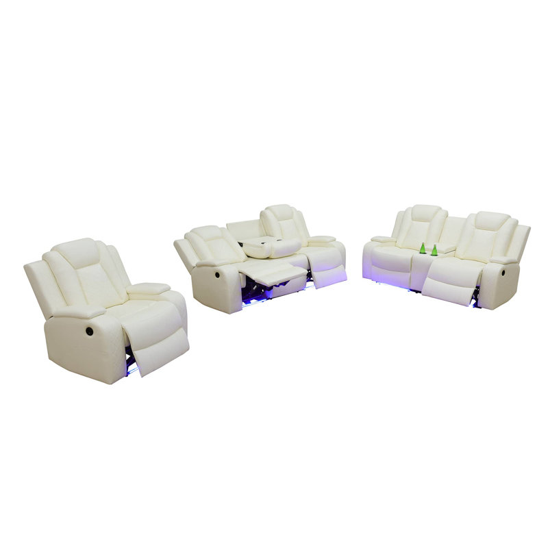 Ensemble de canapé inclinable électrique 3 pièces Regalia, Blanc