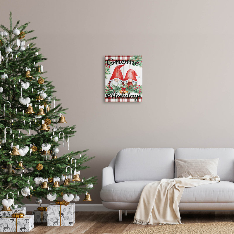 Gnome For The Holidays Plaid by Kim Allen - Wrapped Canvas Print, 20" H x 16" W x 1.5"D