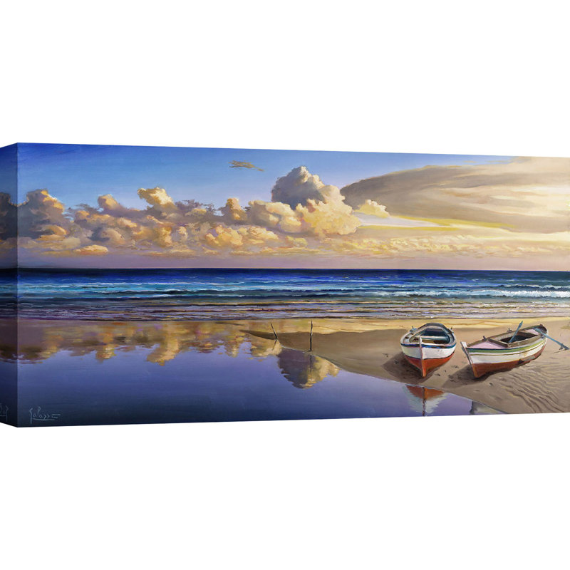 Boats On The Seashore by Adriano Galasso - Wrapped Canvas Print, 35 cm H x 70 cm W
