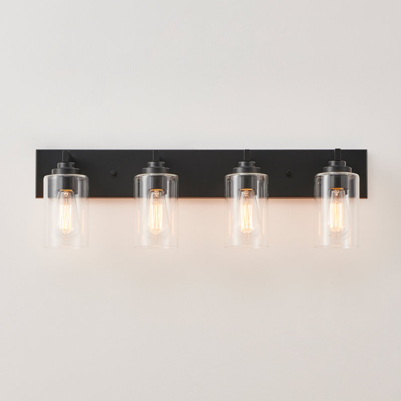 Éclairage de meuble-lavabo transitionnel à intensité variable, 28,38 po de largeur, Noir mat, 4 lumières