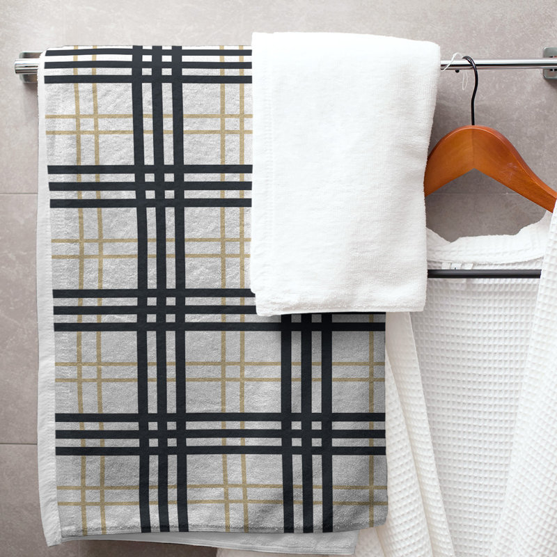 Bath Towel, Microfiber, White/Old Gold/Black
