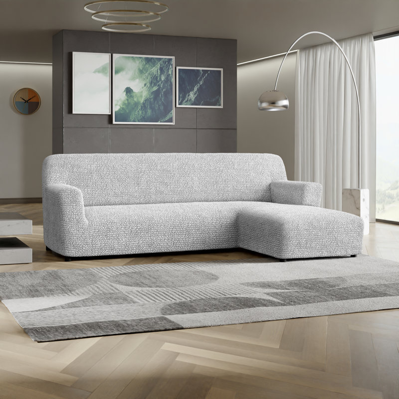 Housse de canapé d'angle en L, housse extensible pour méridienne, protection pour animaux, Gris clair, Right-Facing Chaise