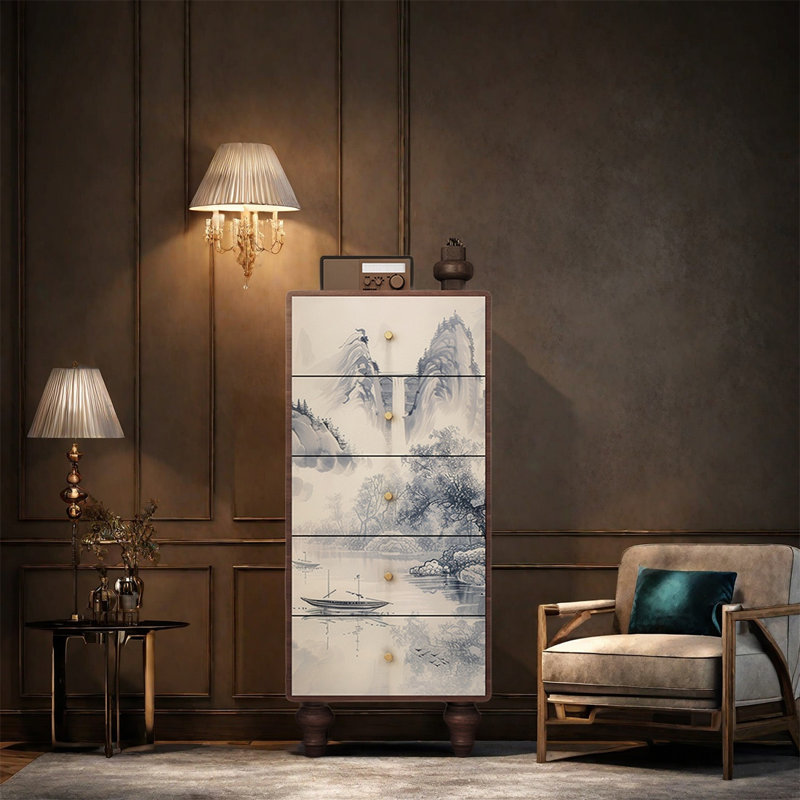 Armoire décorative moderne à cinq tiroirs Modern, Noyer