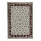 Hand-Knotted High-Quality Ivory and Wine Area Rug