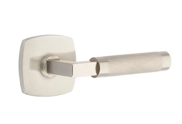 Emtek Select Privacy Interior Mortise w/ Urban Modern Rosette & L-Square Stem, Knurled Lever, Satin Nickel, Left