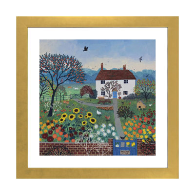 «Apple Tree Cottage» par Jo Grundy - reproduction d'art sur cadre flottant